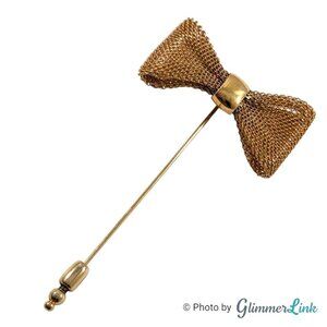 Vintage Mesh Ribbon Bow Tie Gold Tone Stick Pin